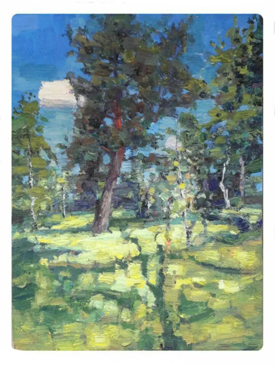 Malerei mit dem Titel "June forest" von Vitaliy Ustimenko, Original-Kunstwerk, Öl