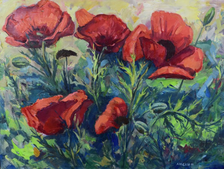 Pittura intitolato "Poppies" da Vitaly Amelin, Opera d'arte originale, Olio