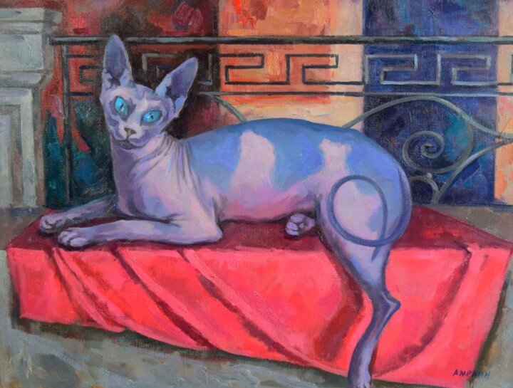 Pittura intitolato "Asya the cat" da Vitaly Amelin, Opera d'arte originale, Olio