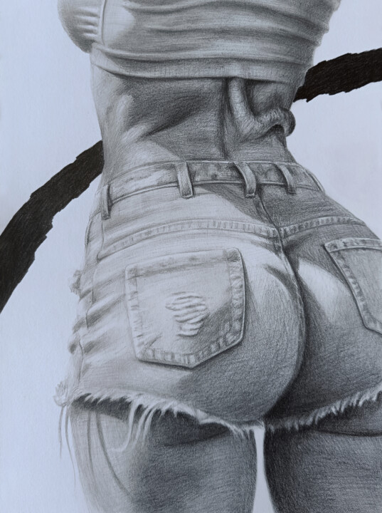 Drawing titled "woman in jeans Draw…" by Vitaly.Arts, Original Artwork, Pencil