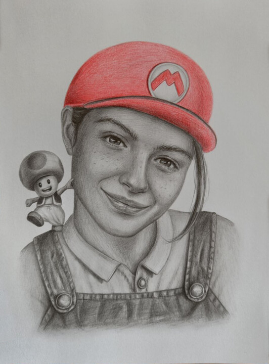 Drawing titled "Girl Mario" by Vitaly.Arts, Original Artwork, Graphite