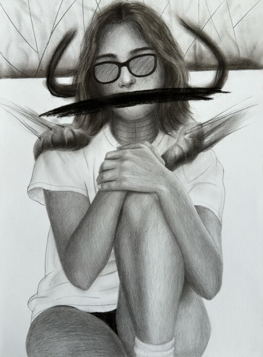 Drawing titled "dark girl" by Vitaly.Arts, Original Artwork, Pencil