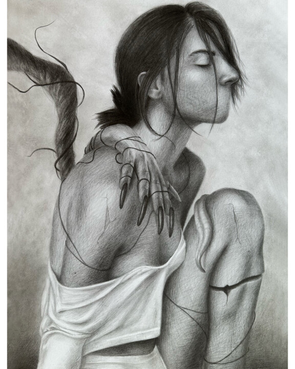 Drawing titled "Horror hand girl" by Vitaly.Arts, Original Artwork, Graphite