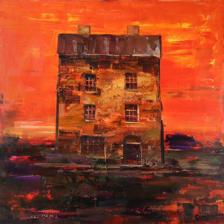 Painting titled "Stone House" by Vitaly Gunaza, Original Artwork, Oil Mounted on Wood Stretcher frame