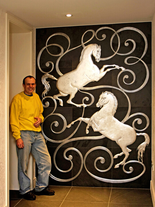 Sculpture titled "Horses" by Vitaly Moiseev, Original Artwork, Wood