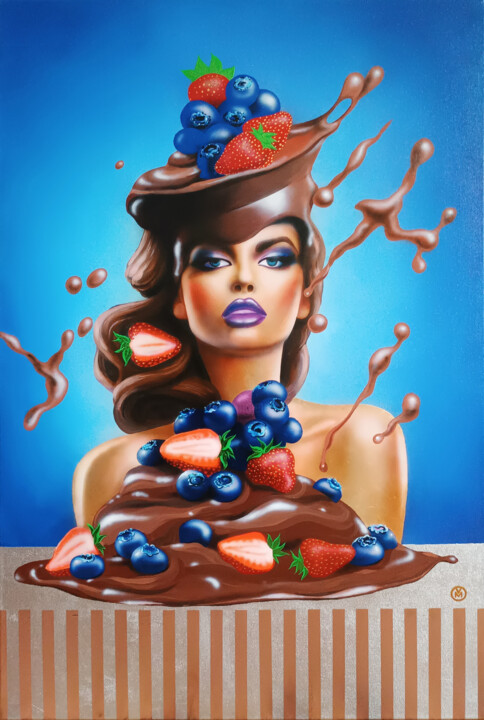 Painting titled "“Blueberry Chocolat…" by Vitaly Moiseev, Original Artwork, Acrylic Mounted on Wood Stretcher frame