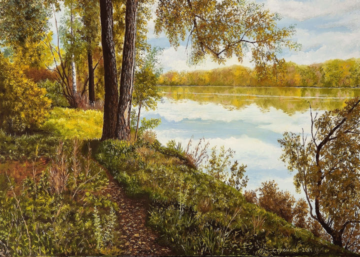 Pittura intitolato "Path in the autumn" da Vitaly Stroynov, Opera d'arte originale, Olio