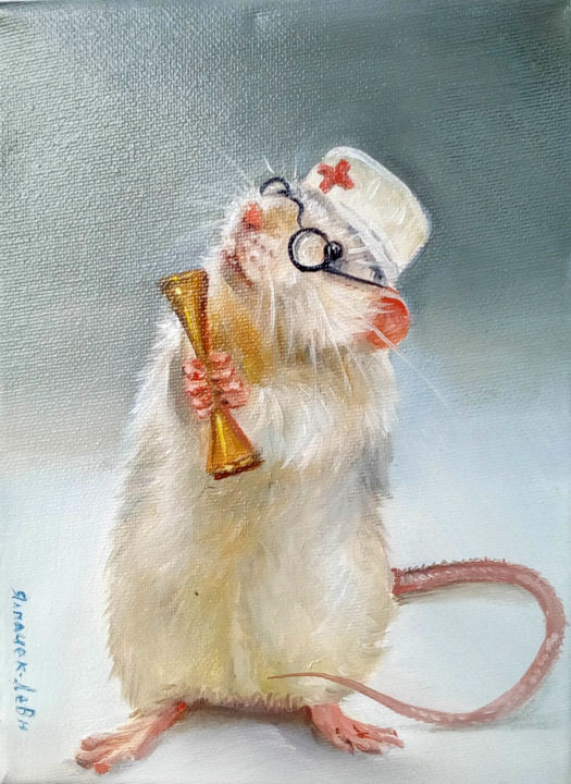 Peinture intitulée "Rat Doctor" par Vitalii Gatsutsyn (Ialpachek Levi), Œuvre d'art originale, Huile Monté sur Châssis en bo…