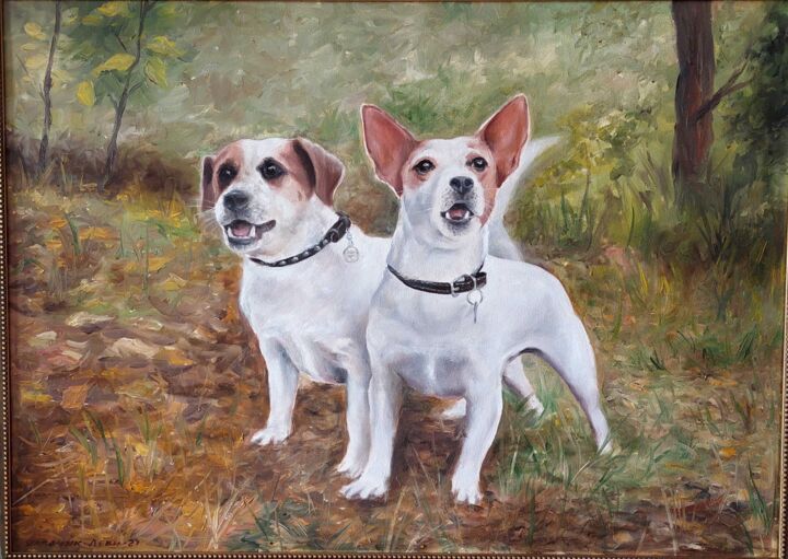 Peinture intitulée "Dogs Jack Russell T…" par Vitalii Gatsutsyn (Ialpachek Levi), Œuvre d'art originale, Huile Monté sur Châ…