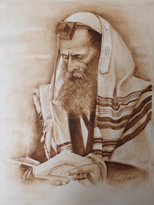 Pittura intitolato "Jew" da Vitalii Gatsutsyn (Ialpachek Levi), Opera d'arte originale, Acquarello