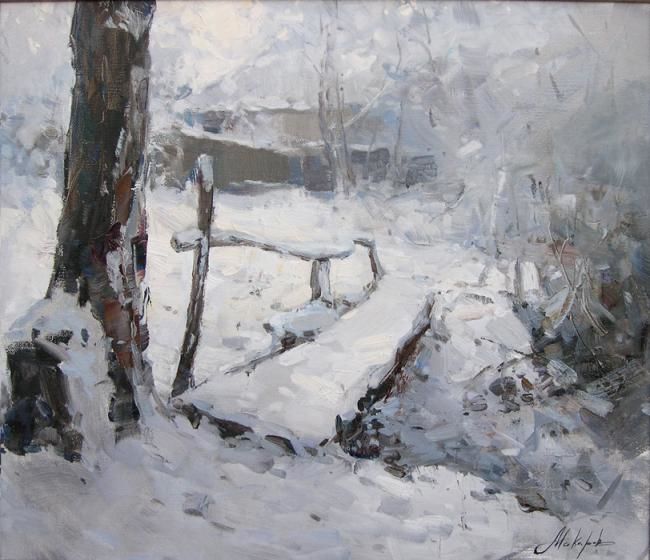 Pittura intitolato "Winter. Bridge." da Vitalymakarov, Opera d'arte originale