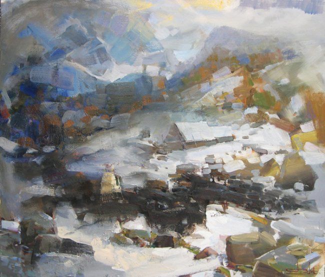 Pittura intitolato "Autumn snow in Uzun…" da Vitalymakarov, Opera d'arte originale