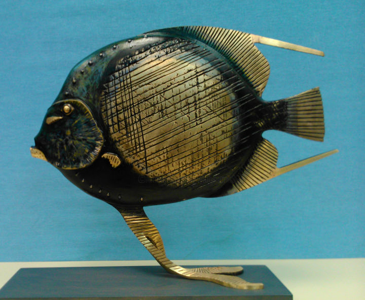 Sculpture titled "Fish" by Vitalii Marin, Original Artwork, Bronze