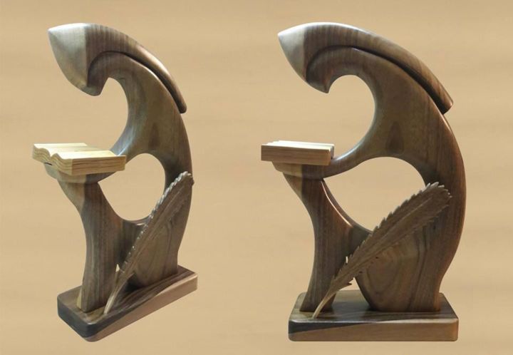 Sculpture titled "Monk Chronicler" by Alexander Shkarbanenko, Original Art, Wood