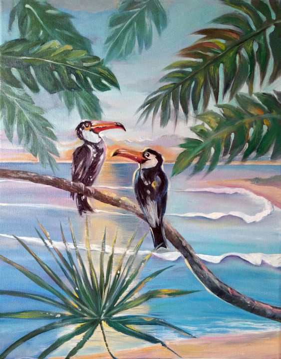Painting titled "Quiet bay" by Viola Larkina, Original Art, Oil Mounted on Stretcher frame