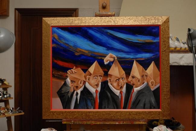 Painting titled "the Politic" by Vito Pastore D'Ostuni, Original Artwork, Oil