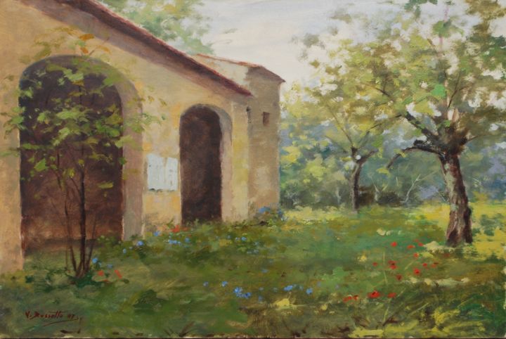 Painting titled "La ferme" by V.Russotto, Original Artwork, Oil