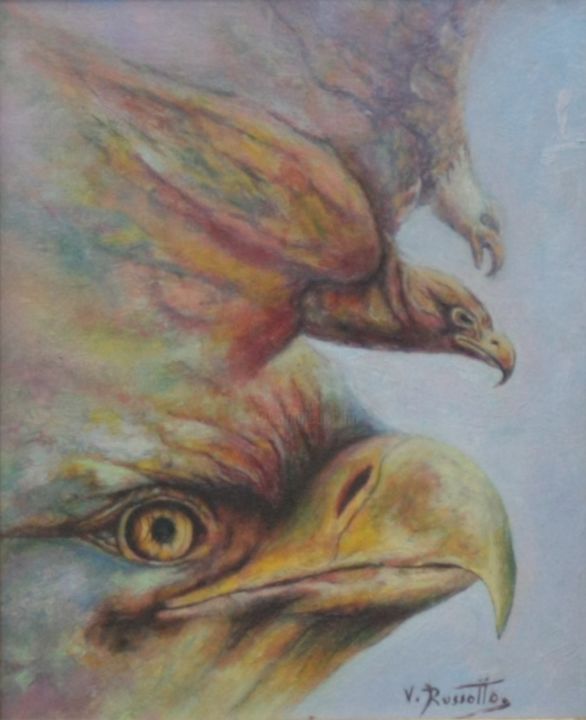 Painting titled "Aquila che spicca i…" by V.Russotto, Original Artwork, Oil