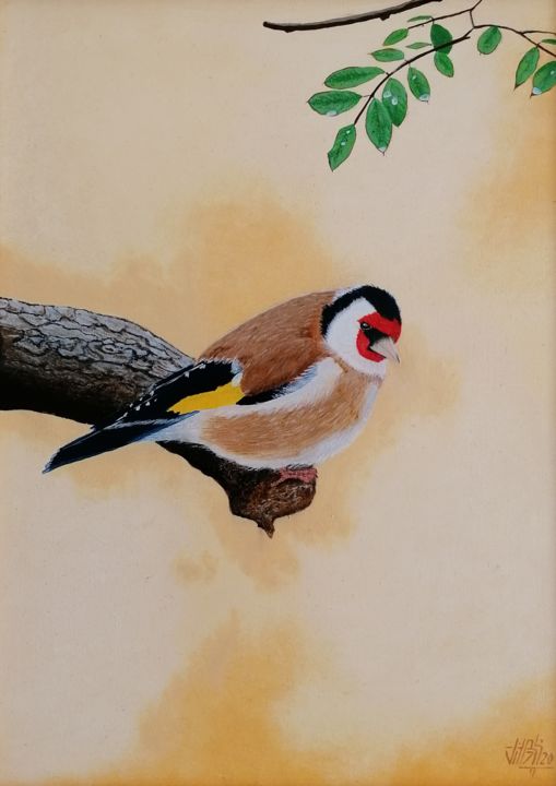 Painting titled "Goldfinch" by Vito Bzhitskiy, Original Artwork, Oil
