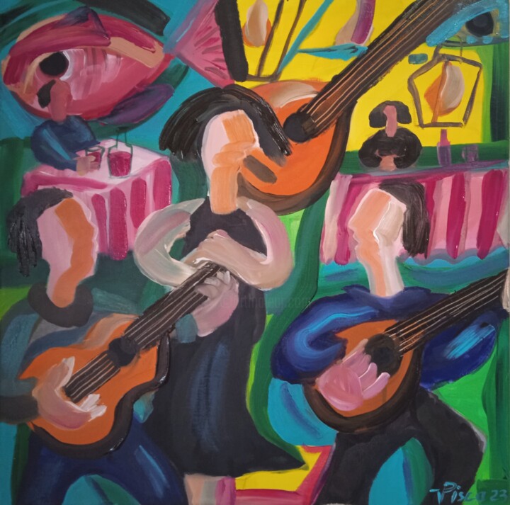Painting titled "Fado ao Saldanha" by Vitor Pisco, Original Artwork, Acrylic