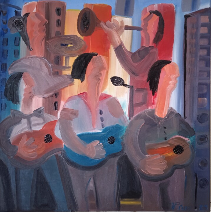 Pintura intitulada "Festival da canção" por Vitor Pisco, Obras de arte originais, Óleo