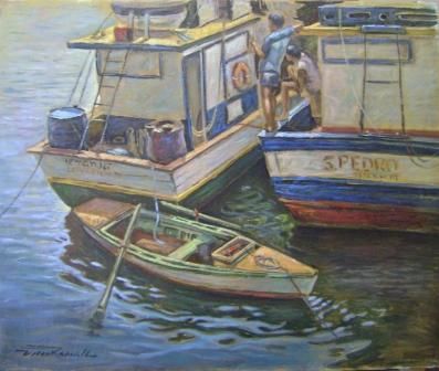 Pintura intitulada "pescadores" por Vitor Ramalho, Obras de arte originais, Óleo