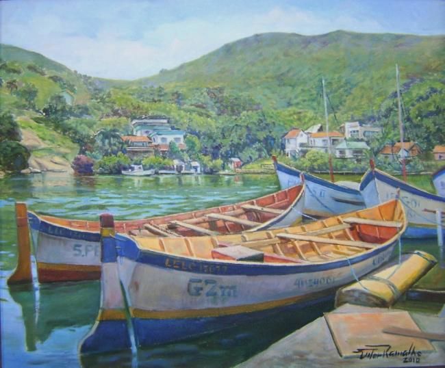 Pintura intitulada "De volta ao cais" por Vitor Ramalho, Obras de arte originais