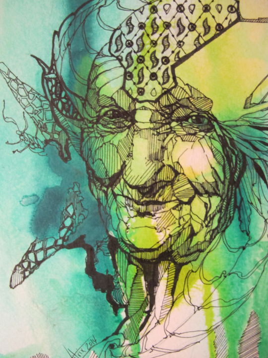Dibujo titulada "Old mermaid green" por Vitrix, Obra de arte original, Tinta