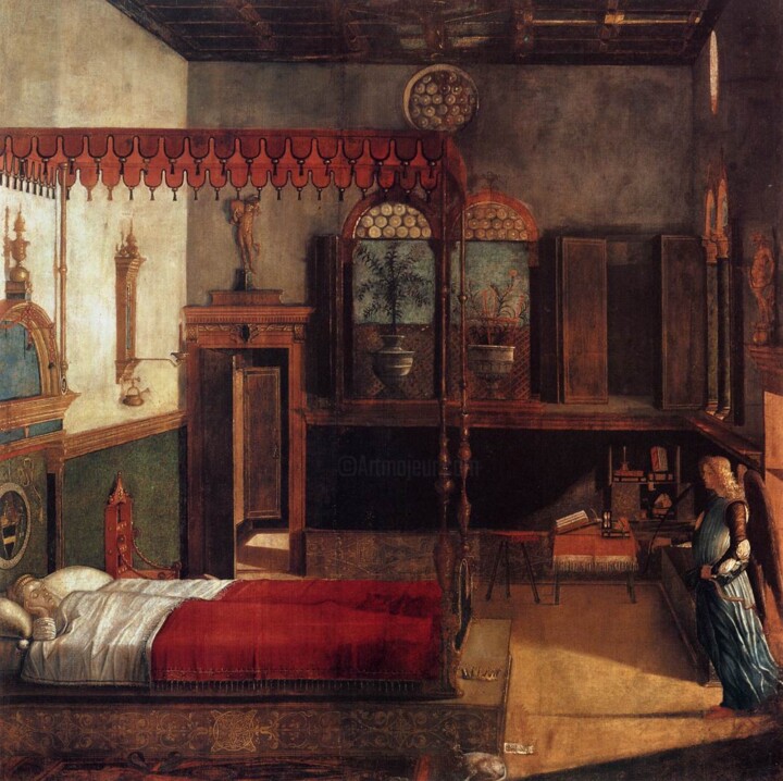 Painting titled "Le rêve de Sainte U…" by Vittore Carpaccio, Original Artwork, Tempera