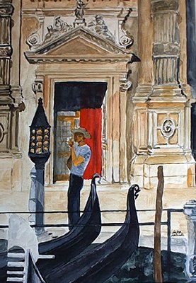 Painting titled "Gondolier solitaire" by Victor Valente, Original Artwork
