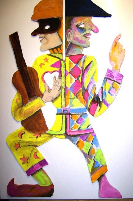 Painting titled "Commedia dell'arte…" by Victor Valente, Original Artwork, Acrylic