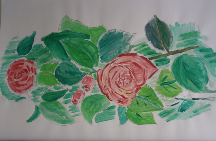Pittura intitolato "rose rosse 2" da Vittorio Magagna, Opera d'arte originale, Acquarello