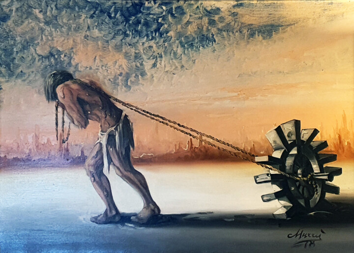 Painting titled "L'uomo schiavo dell…" by Vittorio Murru, Original Artwork, Oil
