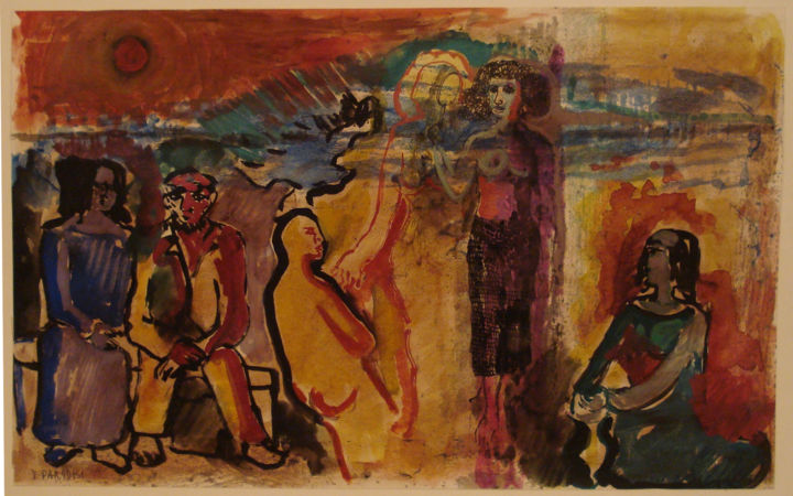 Schilderij getiteld "Gente del sud, 1977" door Vittorio Paradisi, Origineel Kunstwerk, Aquarel