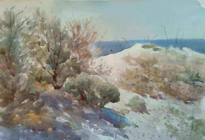 Painting titled "On the shore" by Vitya Zakharchenko, Original Artwork, Watercolor
