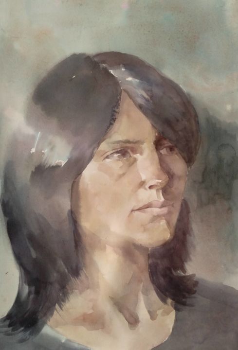 Painting titled "Portrait of Kate" by Vitya Zakharchenko, Original Artwork, Watercolor