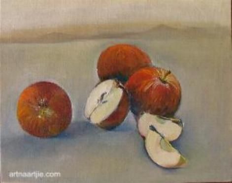 Malerei mit dem Titel "Apples in a landsca…" von Viv King, Original-Kunstwerk, Öl