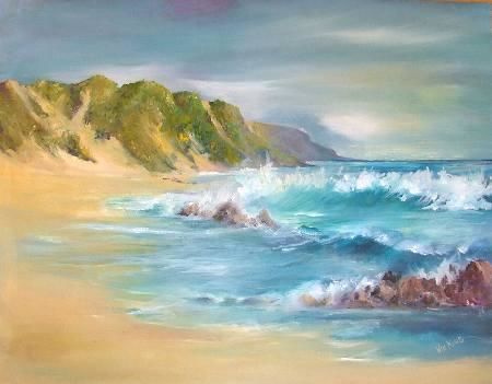 Malerei mit dem Titel "Eastern Beach, Sout…" von Viv King, Original-Kunstwerk, Öl