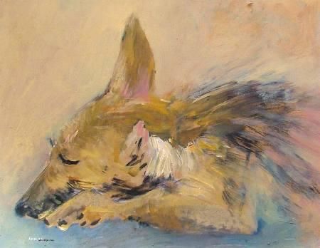 Malerei mit dem Titel "Let sleeping dogs l…" von Viv King, Original-Kunstwerk, Öl