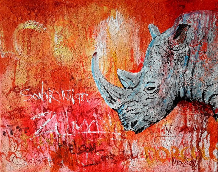 Painting titled "Rhino | Acrylic pai…" by Alex Ziev, Original Artwork, Acrylic