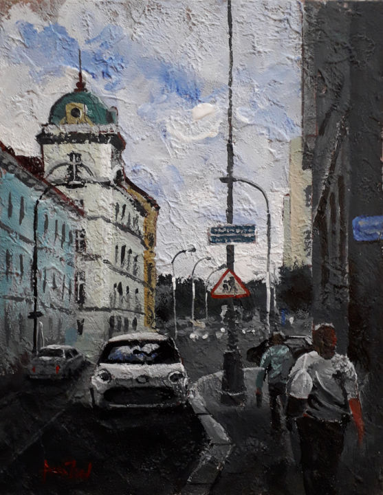 Painting titled "Raining day on the…" by Alex Ziev, Original Artwork, Acrylic