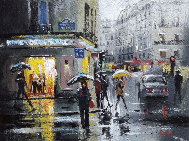 Painting titled "Raining day on the…" by Alex Ziev, Original Artwork, Acrylic