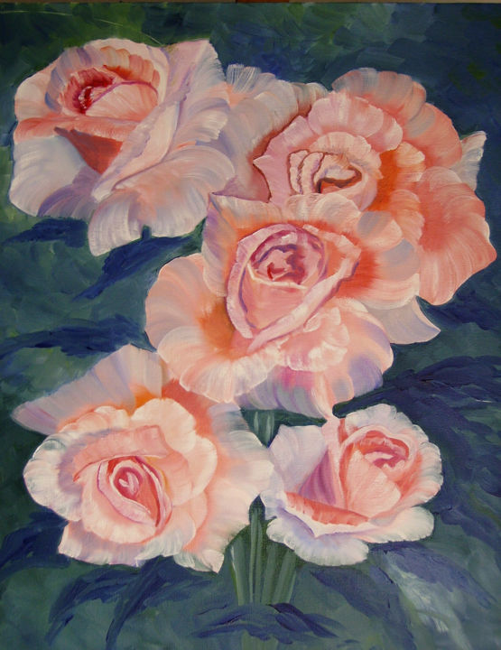 Peinture intitulée "LES ROSES roses..." par Viviane Farrugia, Œuvre d'art originale, Huile