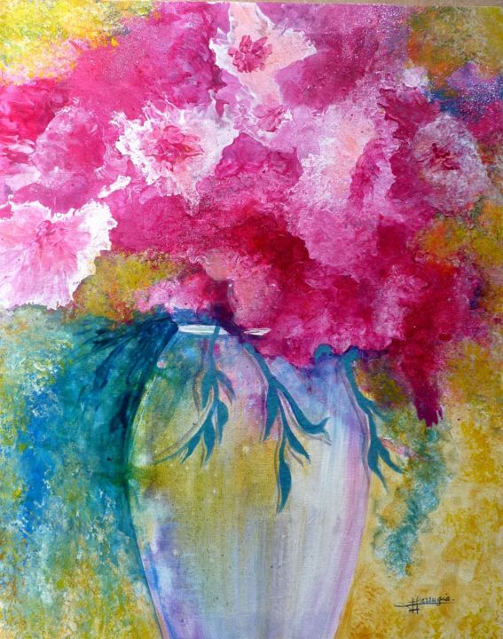 Peinture intitulée "bouquet-rose.jpg" par Viviane Farrugia, Œuvre d'art originale, Acrylique