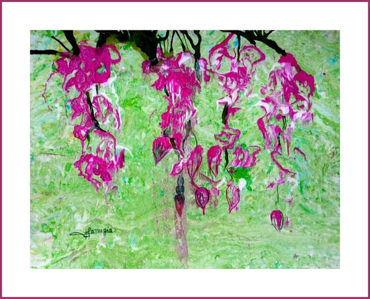 Peinture intitulée "fuschias-roses.jpg" par Viviane Farrugia, Œuvre d'art originale, Acrylique