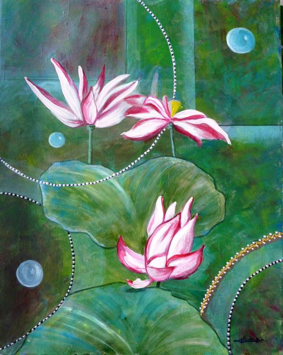 Peinture intitulée "LOTUS" par Viviane Farrugia, Œuvre d'art originale, Acrylique Monté sur Châssis
