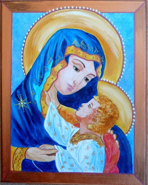 Peinture intitulée "MARIE et L'ENFANT J…" par Viviane Farrugia, Œuvre d'art originale, Acrylique