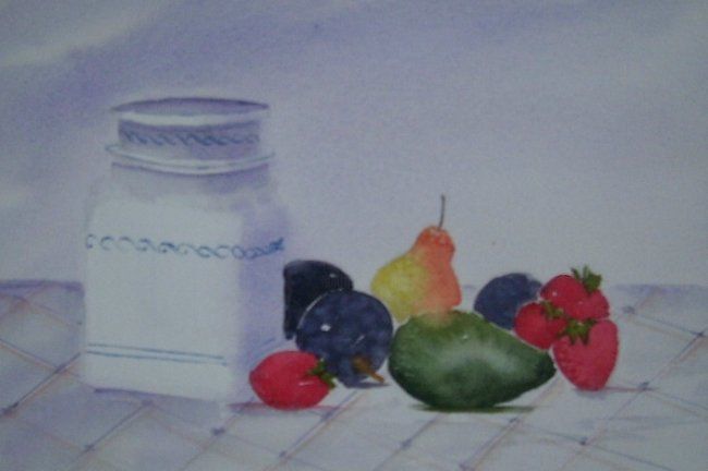 Painting titled "Avocado, pear and p…" by Viv De Boo, Original Artwork
