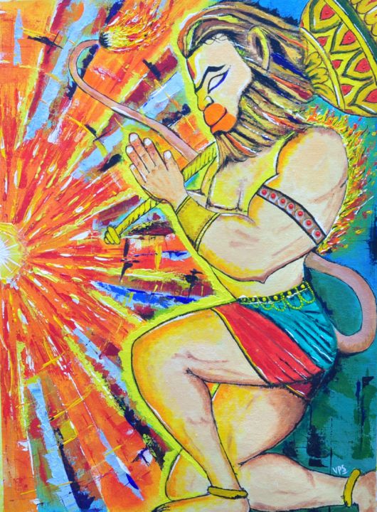 Peinture intitulée "hanuman ji calm n f…" par Vivek Pal Singh, Œuvre d'art originale, Acrylique