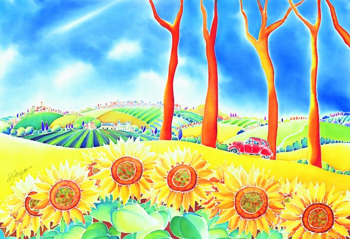 Pittura intitolato "Route-of-sun-flowers" da Hisayo Ohta, Opera d'arte originale, Altro
